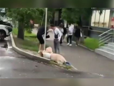 Ер адам Алматының қақ ортасында сүйісіп тұрған екі еркекті ұрып тастады (ВИДЕО)